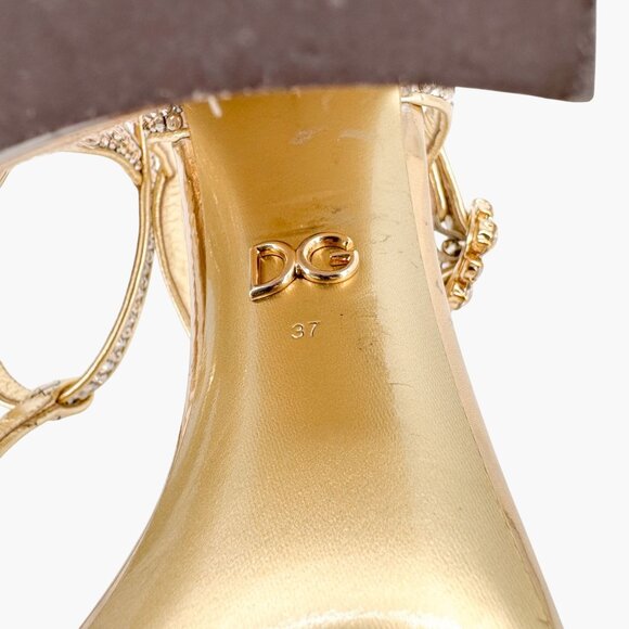 Dolce & Gabbana Disco Ball Sandals EU 37 US 7 Gold Crystal Block Heel Glitter - Picture 15 of 16
